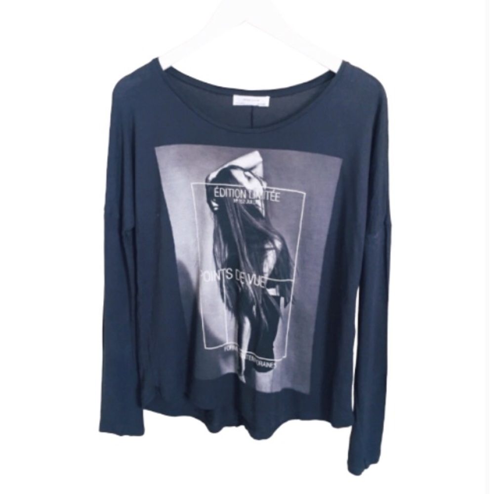 ZARA White Black Collection Minimalist Graphic Print Tee Modern M - Picture 7 of 10